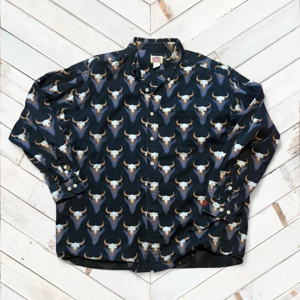 Men's Black Bull Print Dress Shirt